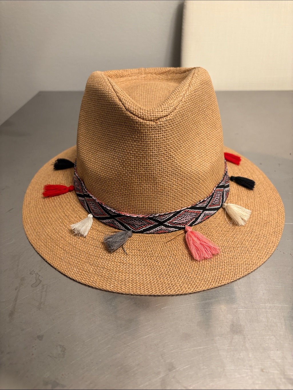 Raffia Hat With Colored Tassels